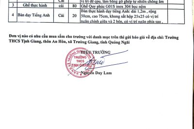 THÔNG BÁO DANH MỤC MUA SẮM NĂM 2026