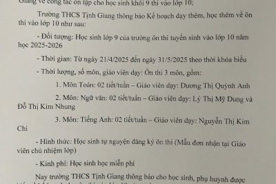THÔNG BÁO VỀ VIỆC MỞ LỚP DẠY THÊM, HỌC THÊM TRONG TRƯỜNG NĂM 2025