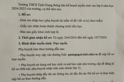 THÔNG BÁO VỀ VIỆC TUYỂN SINH VÀO LỚP 6 NĂM HỌC 2024-2025