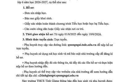 THÔNG BÁO TUYỂN SINH VÀO LỚP 6 NĂM HỌC 2026-2027